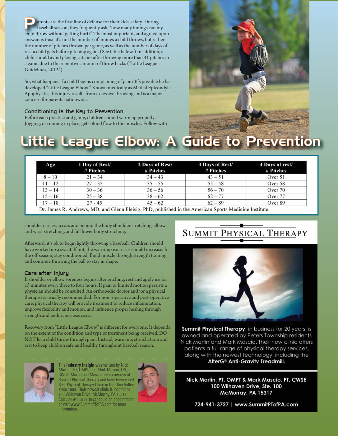 summit physical therapy little league baseball injury prevention